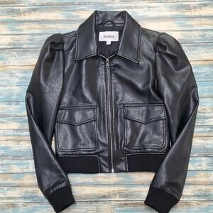 BB Dakota Black Faux Leather Bomber Jacket with Puff Shoulders